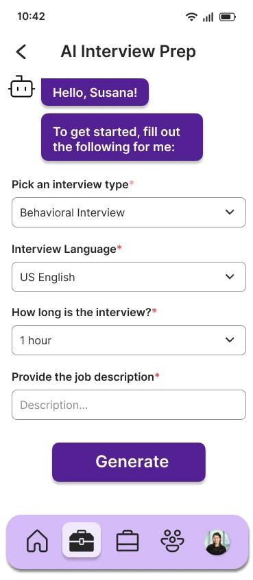 AI interview prep screen