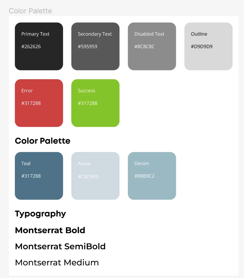 Colour palette and Montserrat typography