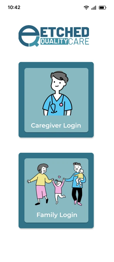 Caregiver and family login screen