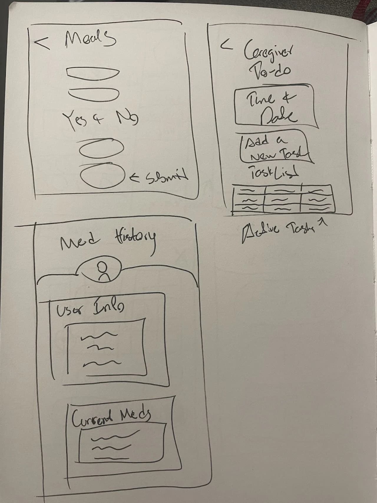 Sketches: meals, caregiver to-do and medical history