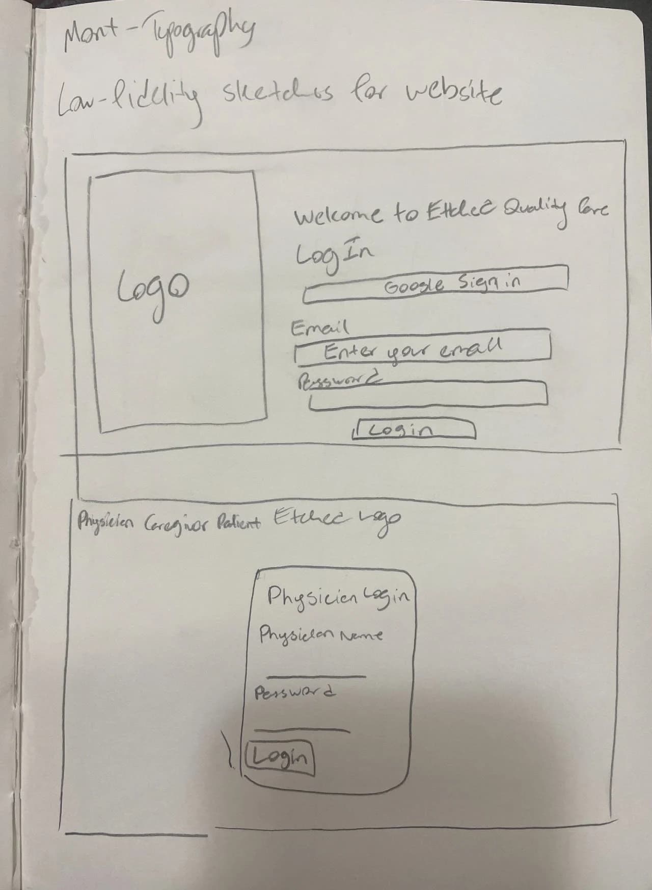 Sketches: website login and physician portal